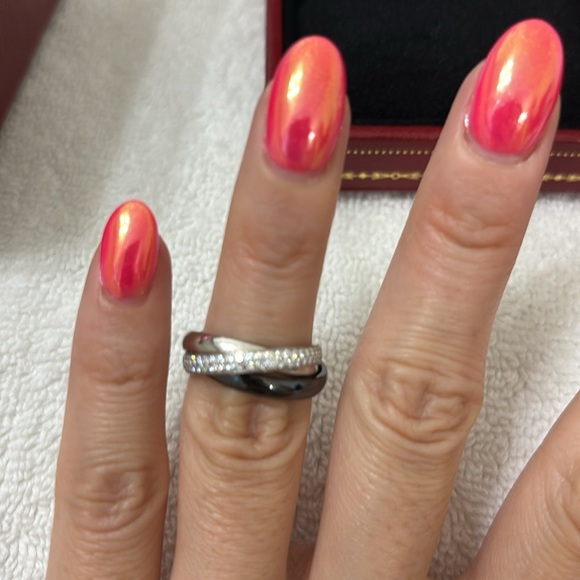 Cartier Trinity Ceramic & Diamond Ring in 18k White Gold 0.45 CTW - Picture 3 of 7